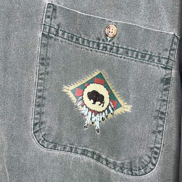 Southwest Buffalo Faded Wash Green Pocket Button Down - Picture 3 of 8